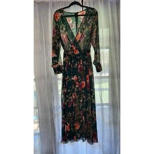 Kate and Lily Long Sleeve Maxi Dress Dark Green and Floral Size 10  Semi Sheer